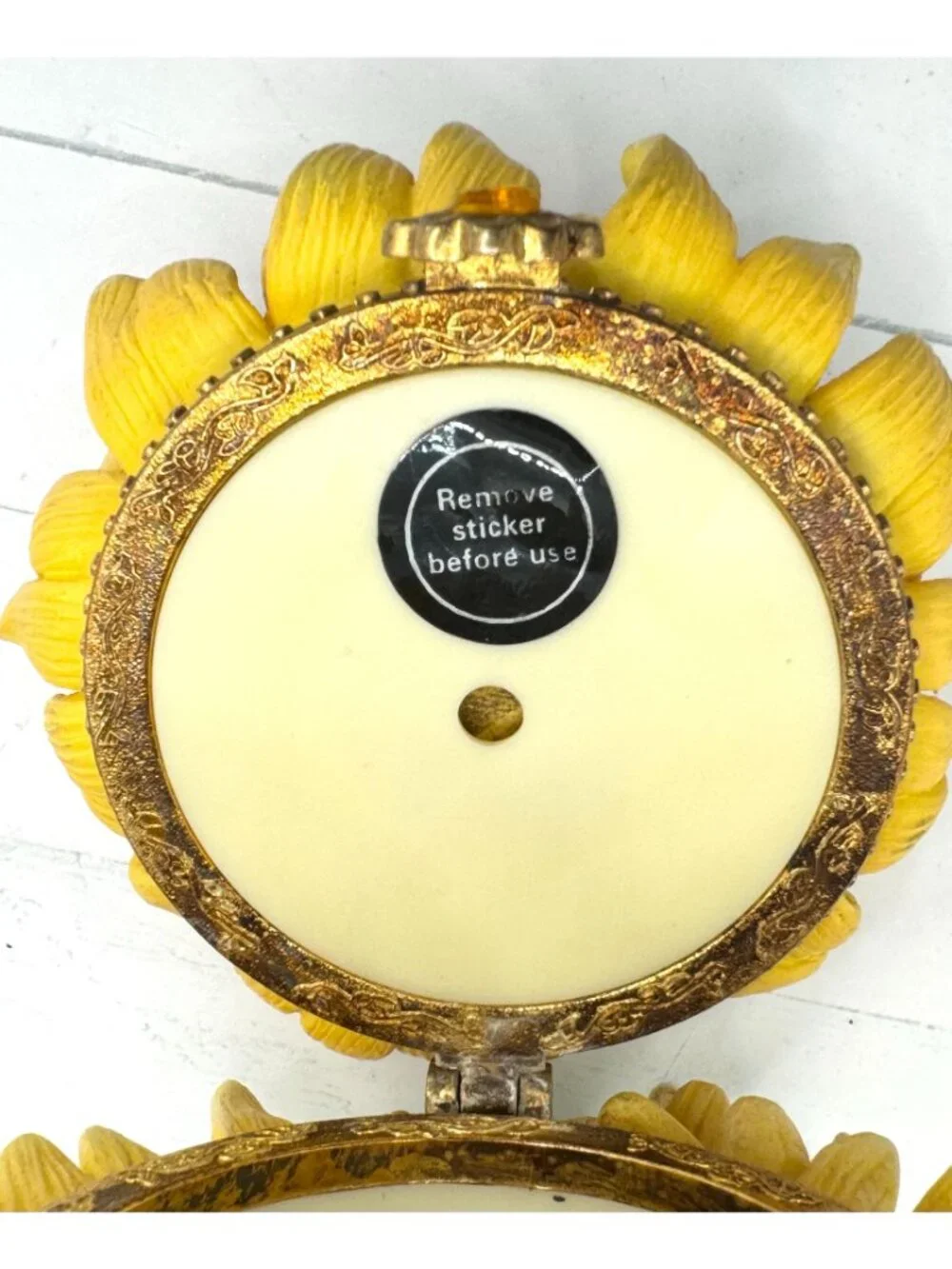 Yellow Chrysanthemum Trinket Box With Hinged Lid & Gold Accents